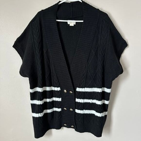 Anthropologie Maeve Sweater Vest Womens XL Black Striped Gold Button Preppy - Picture 2 of 12